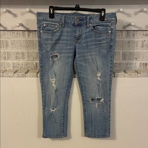 American Eagle Outfitters Women’s Light Blue Distressed Cropped Skinny Jeans 8